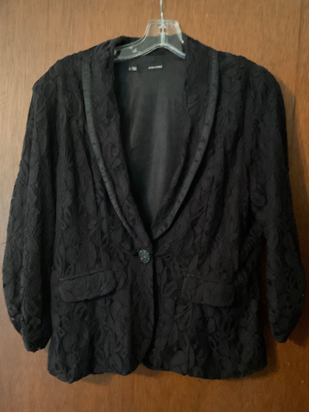 Maurices Black Lace Blazer with Satin Lapel